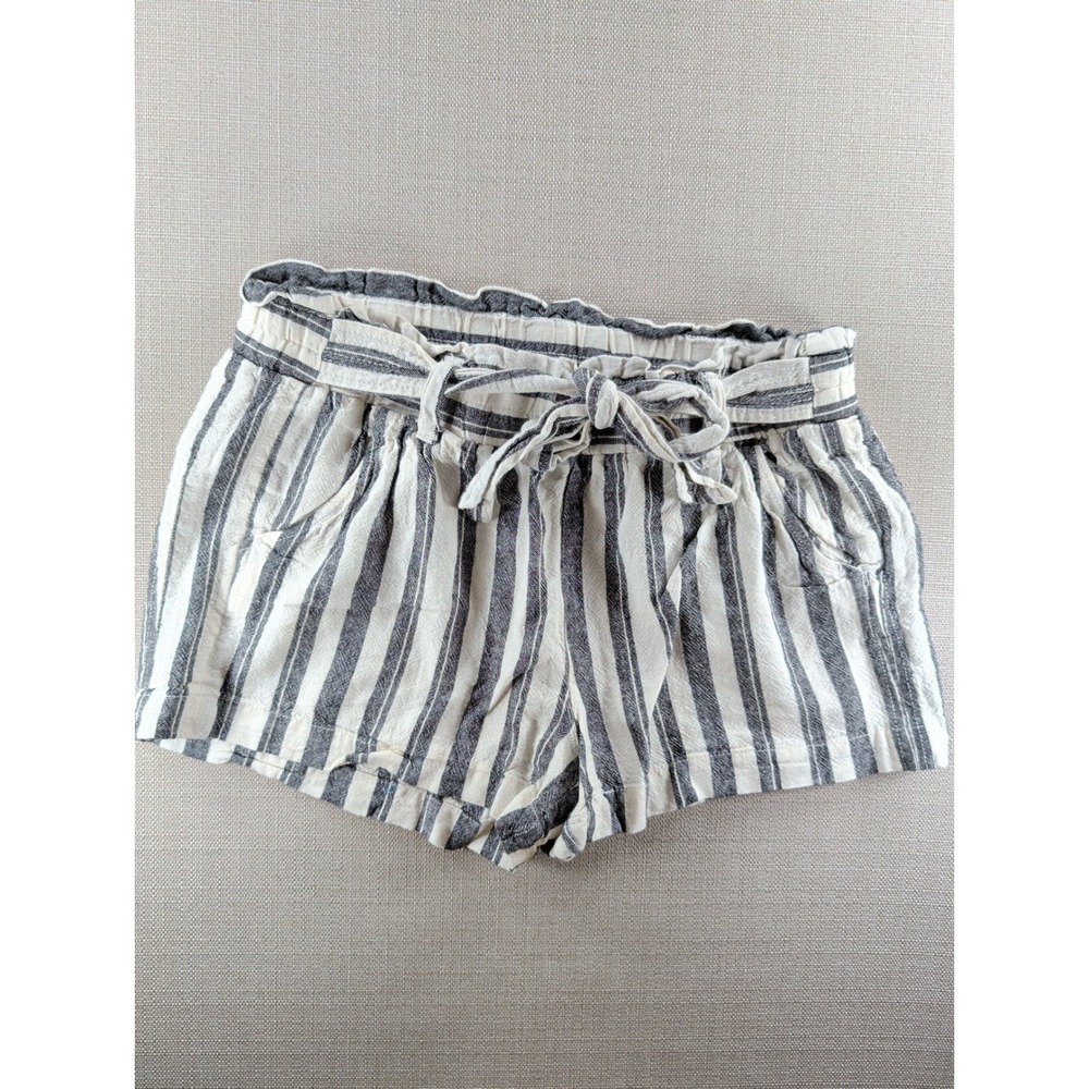Jolt Striped Paperbag Waist Shorts Black White Tie Belt Medium